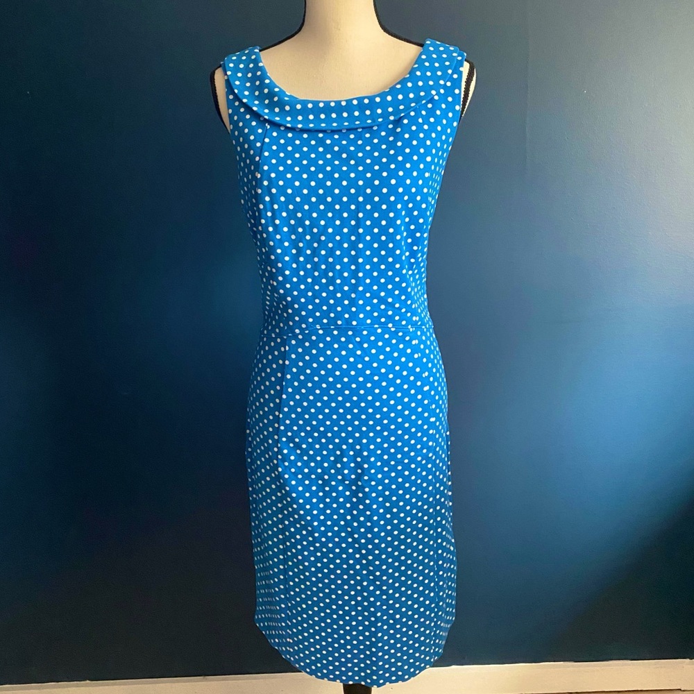 Lands End Blue Polka Dot Sleeveless Dress 16R